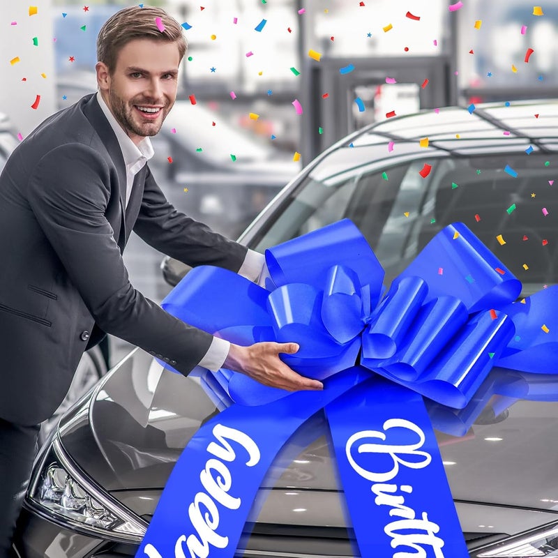 Datanly Happy Birthday Big Car Bow 30 Inch Giant Bow for Car Big Birthday Gift Wrapping for Large Gift Decoration(Blue) - Image 5